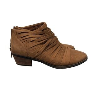 Calson Brown Leather Ankle Boots Women's Size 7M‎ Strappy Zipper Low Heel
